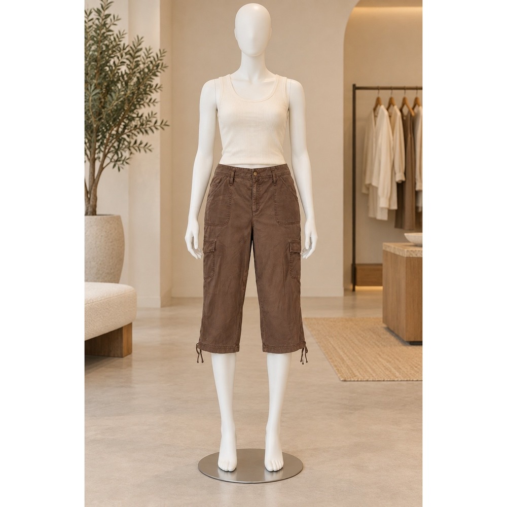 Jamaica Bay Womens Capri Pants Brown Solid Cotton Cargo Utility Size 12
